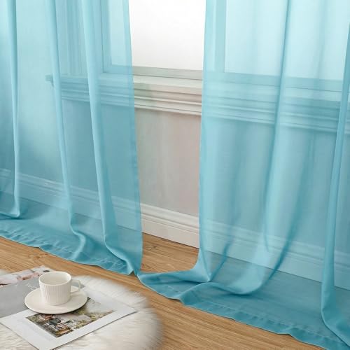 Aqua Sheer Curtains 84 Inches Long 2 Panels Set for Living Room (42"W x 84"L (Pack of 2) / Aqua)