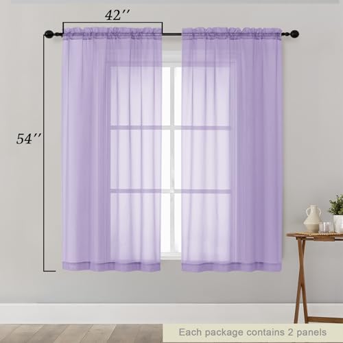 Sheer Lavender Curtains for Bedroom Living Room 54 Inch Length 2 Panels Set (Lavender / 42"W x 54"L (Pack of 2))