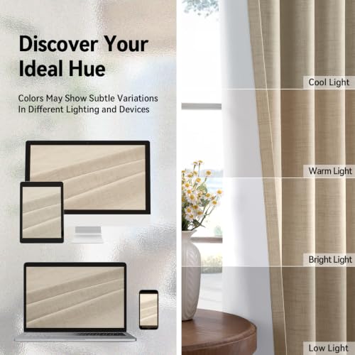 100% Blackout Linen Curtains 96 Inch Long 2 Panels Set (Burl | Natural Flax / 50"W x 96"L (Pack of 2))