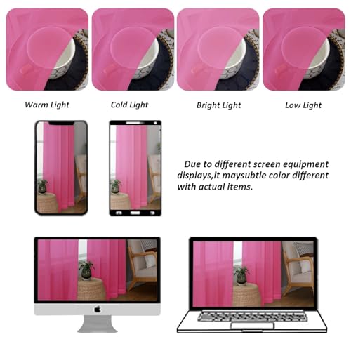 Sheer Curtains 108 Inch Length 2 Panels Set (Hot Pink / 42"W x 108"L (Pack of 2))