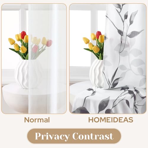 Light Grey and White Privacy Sheer Curtains (Leaves-light Grey / 52"W x 84"L (Pack of 2))