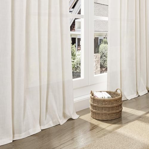 Modern Linen Curtains for Living Room 72 Inches Long Light Filtering Semi Sheer Curtain Back Tab Neutral Luxury Modern Farmhouse Decor Linen Blend Drapes for Bedroom 52x72 (52"W x 72"L (Pack of 2) / Modern Linen)