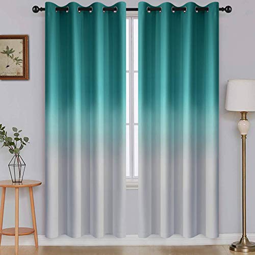 Teal to Grey White Ombre Room Darkening Curtains 72 Inch (52"W x 72"L (Pack of 2) / Teal to Grayish White)