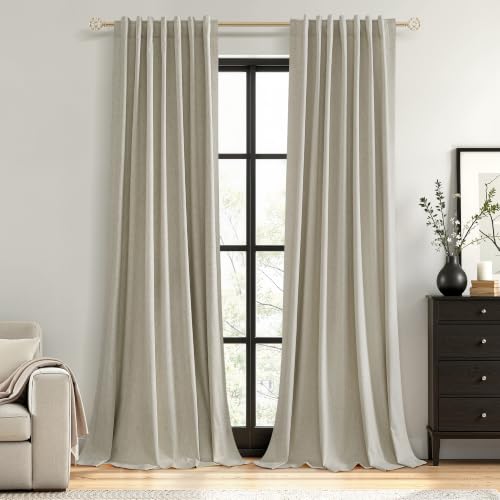 100% Blackout Linen Curtains for Bedroom 90 inches Long (Cobblestone / 52"W x 90"L (Pack of 2))