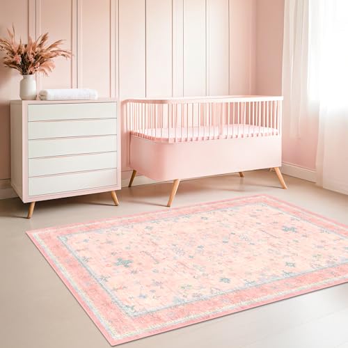 Nursery Area Rug 4x6 (4' x 6' (Rectangular) / Pink / Blue)