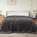 Striped Queen Size Fleece Blanket for Bed (Dark Grey / Queen ( 90x90 IN ))