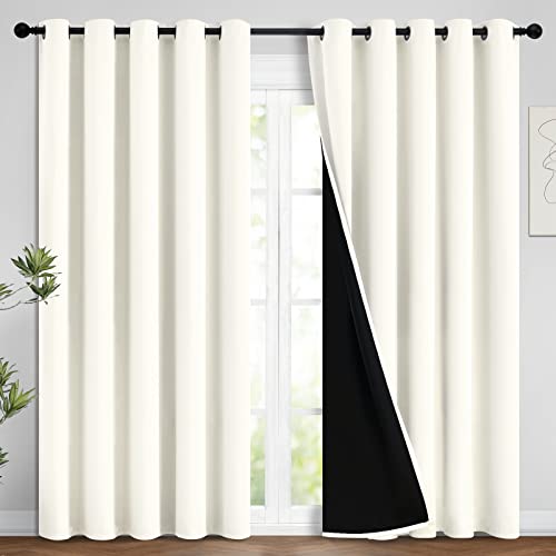 Cream 100% Blackout Curtains 96 Inches Long for Bedroom 62" Wide (62"W x 96"L (Pack of 2) / Cream)