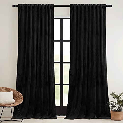 Velvet Curtains 102 inches Long (Black / 52"W x 102"L (Pack of 2))