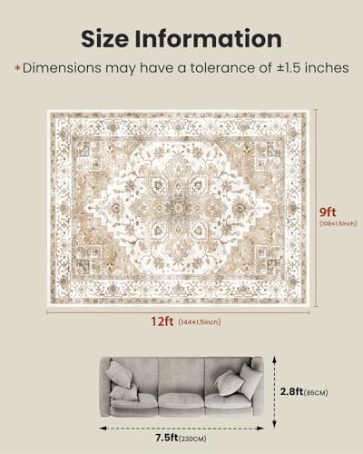 Amada Large 9x12 Washable Area Rug for Living Room (9' x 12' (Rectangular) / Distressed Beige/Cream)