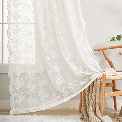 Vintage Lace Curtains 63 Inches Length (Ivory / 52"W x 63"L (Pack of 2))