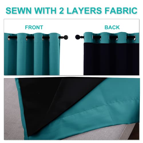 100% Blackout Curtains with Black Liner (Peacock Teal / 55"W x 68"L (Pack of 2))
