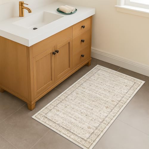 Cream 2x5 Runner Rugs for Bathroom Floor (2' x 5' (Runner) / Light Sand Beige)