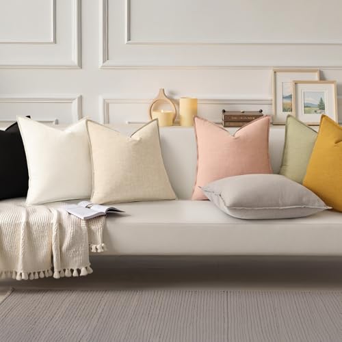 Fall Cream White Linen Throw Pillow Covers 24x24 Set of 2 (Cream White / 24" x 24" (Pack of 2))