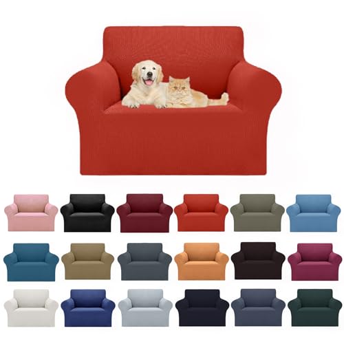 2026 New Stretch Chair Sofa Slipcovers Couch Cover for 1 Seater Furniture Protector Sofa Covers with Elastic Bottom Jacquard Fabric Small Checks for Pets (Pureed Pumpkin / Chair)