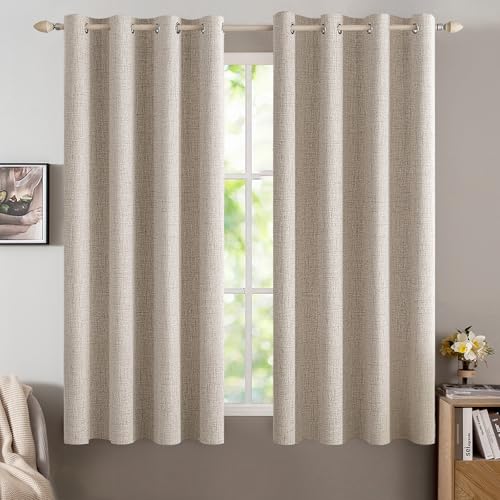 100% Blackout Linen Curtains for Bedroom 52x45 Inches Natural (Natural / 52"W x 45"L (Pack of 2))