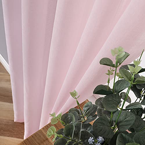 Sheer Curtains Linen Textured Living Room Curtain Sheers Light Filtering Rod Pocket Voile Curtains for Bedroom (42"W x 63"L (Pack of 2) / Pink)