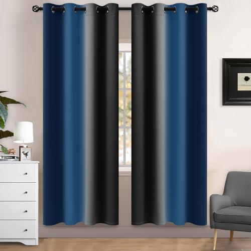 Dark Blue Black Ombre Curtains 52x72 Inche Long 2 (52"W x 72"L (Pack of 2) / Dark Blue and Black)