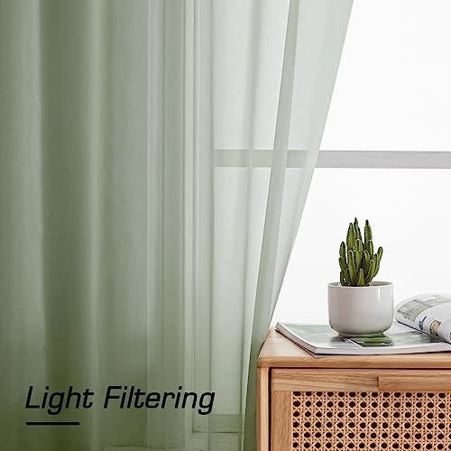 Sage Short Sheer Curtains 45 Inch Length for Small Windows (Sage Green / 42"W x 45"L (Pack of 2))