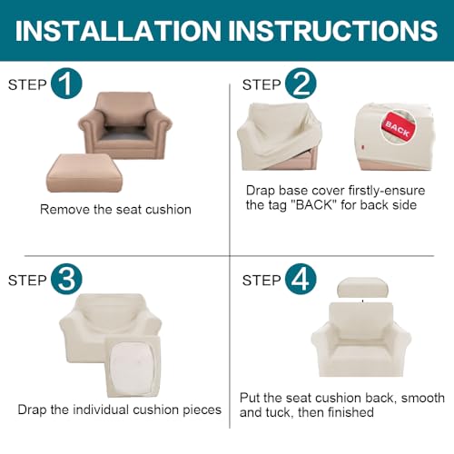 2 Piece Chair Covers Armchair Slipcovers for Living Room Armchair Sofa Cover with Individual Cushion Covers Feature Jacquard Fabric (Armchair (1 Cushion) / Island Fossi)