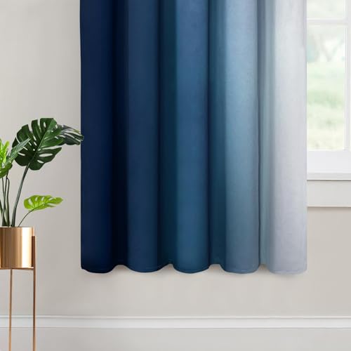 Ombre Curtains Blue and Greyish White for Living Room (70"W x 63"L (Pack of 2) / Blue)