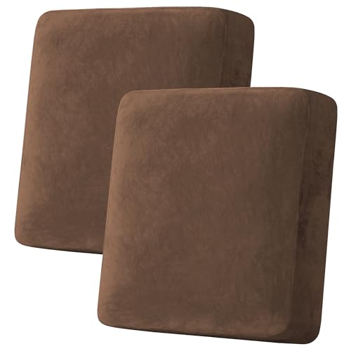 Velvet Stretch Couch Cushion Cover Plush Cushion Slipcover for Loveseat Cushion Furniture Protector Seat Cushion Sofa Cover (Caramel Cafe / 2 Cushion Loveseat)