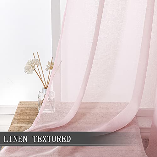 Sheer Curtains Linen Textured Living Room Curtain Sheers Light Filtering Rod Pocket Voile Curtains for Bedroom (42"W x 63"L (Pack of 2) / Pink)