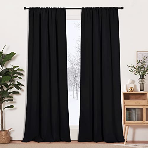 Blackout Curtains for Bedroom Living Dining Room 102 inches Long (Black / 52"W x 102"L (Pack of 2))