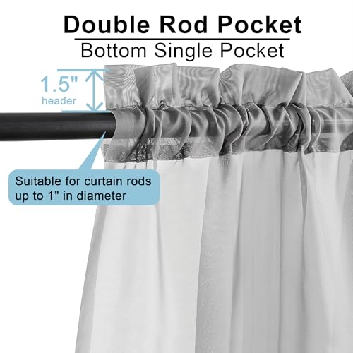 Short Sheer Curtains 30 Inches 2 Panels Set (Charcoal Grey / 42"W x 30"L (Pack of 2))