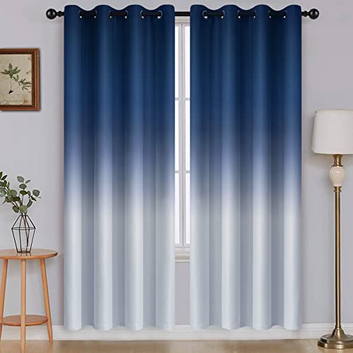 Blue to Grey White Ombre Room Darkening Curtains 72 Inch (52"W x 72"L (Pack of 2) / Blue to Grayish White)