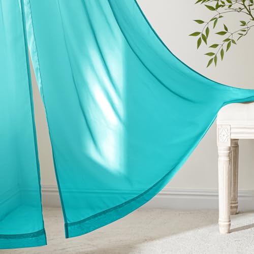 Turquoise Sheer Curtains 90 Inches Long 4 Panels 42 x 90 Inches (42"W x 90"L (Pack of 4) / Turquoise)