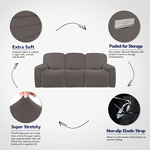 Super Stretch 3 Seats Recliner Sofa Couch Cover with Pocket (Large Recliner Sofa / Taupe)