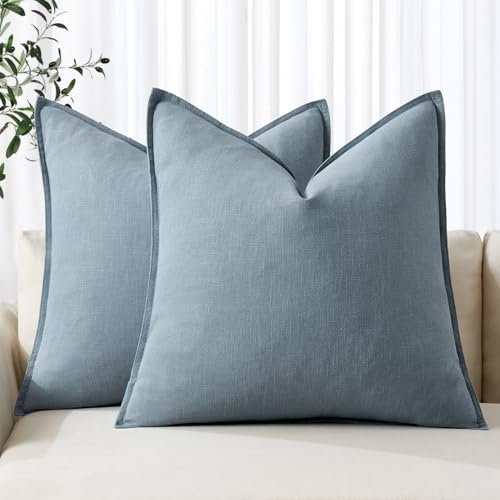 Decorative Linen Euro Sham Pillow Covers 28x28 Inch Blue Grey (Blue Grey / 28" x 28" (Pack of 2))