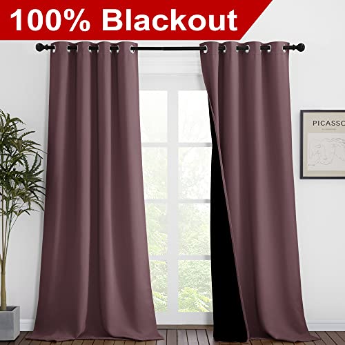 Thermal Insulated 100% Blackout Curtains (Dry Rose / 46"W x 90"L (Pack of 2))