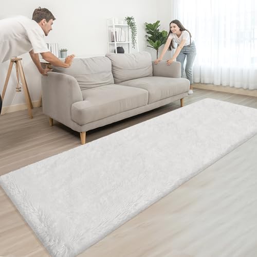 Runner Rug for Bedroom White 3x10ft Fluffy Area Rug Bedside Runner Rug for Kids Room Boys Teens Nursery Baby Living Room Dorm Home Decor Carpets (White / 3' x 10' (Runner))