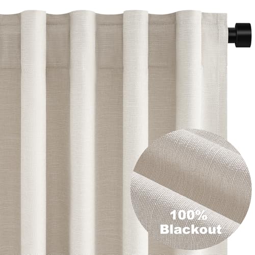 60 Inches Extra Wide Natural Linen Blackout Curtains 84 Inch Length for Living Room Natural Birch Farmhouse Bedroom Thermal Drapes for Winter Thick Window Energy Efficient 60"W x 84"L 2 Panels (Birch / 60"W x 84"L (Pack of 2))