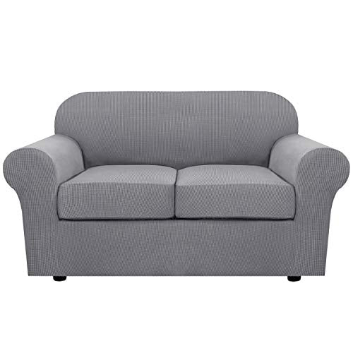 3 Piece Stretch Sofa Covers for 2 Cushion Loveseat Couch Covers for Living Room Sofa Slipcovers (Medium / Dove)