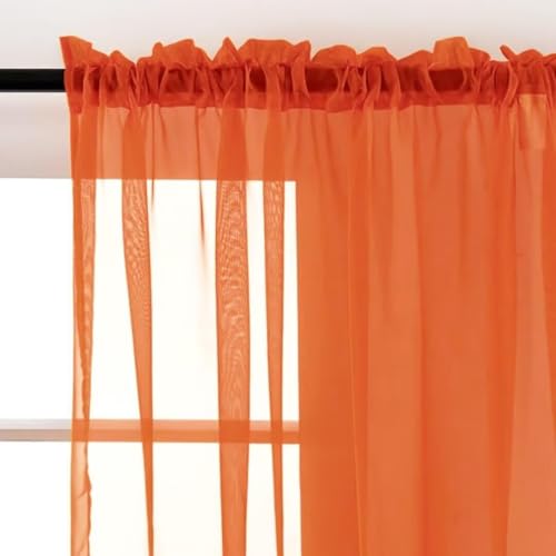Burnt Orange Sheer Curtains 4 Panels Rod Pocket Semi (Burnt Orange / 52"W x 63"L (Pack of 4))