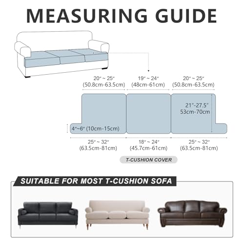 Leather Look Couch Cushion Covers Sofa Seat Slipcovers Sets Couches Furniture Protector for Sectional Armchair Loveseat Pets Kids Stretch Spandex Fabric (3 T-Cushion Sofa / Brown)