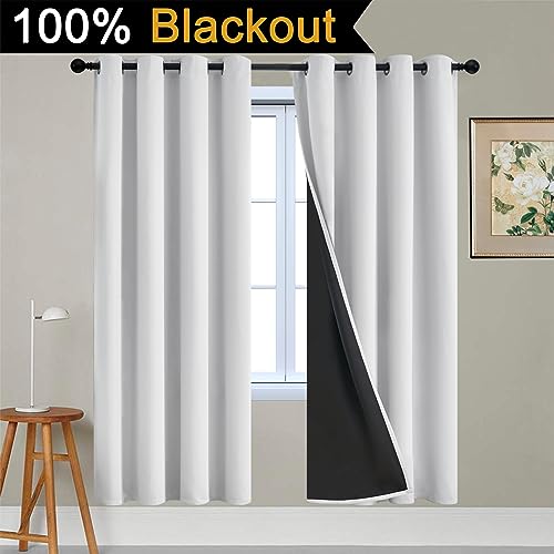 100% Blackout Curtains 72 Inches Long (52"W x 72"L (Pack of 2) / Greyish White)