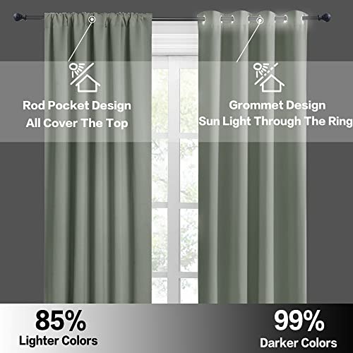 Blackout Curtains French Door Curtain Window Covering Rod Pocket (Grayish Green / 29"W x 45"L (Pack of 2))