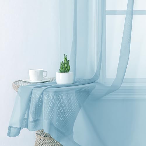 Sky Blue Sheer Curtains 90 Inches Long 2 Panels (Sky Blue / 42"W x 90"L (Pack of 2))