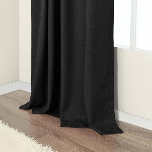 Black Out Curtains 45 Inch Long 2 Panels Burg for Bedroom Small Windows Pocket Modern Farmhouse Linen Look Room Darkening Insulated Half Short Blackout Curtain for Bathroom Kitchen Doors 45L Length (Black / 52"W x 45"L (Pack of 2))