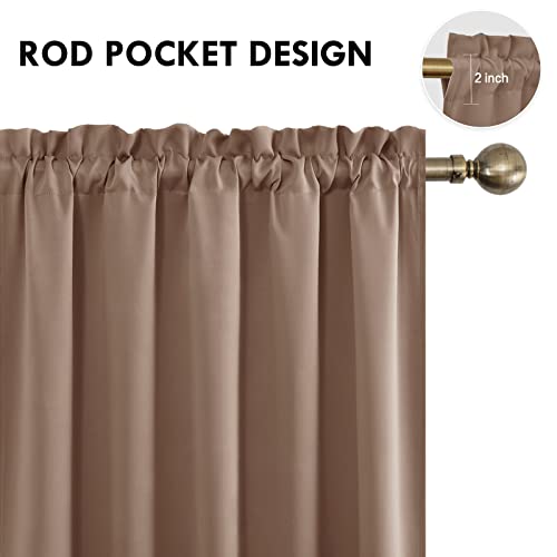 Wide Blackout Curtains for Bedroom Living Room 60 x 63 Inch Long Khaki (Khaki / 60"W x 63"L (Pack of 2))