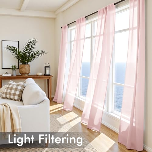 Blush Pink Sheer Curtains 84 Inches Long 4 Panels 42 x 84 Inches (42"W x 84"L (Pack of 4) / Blush Pink)