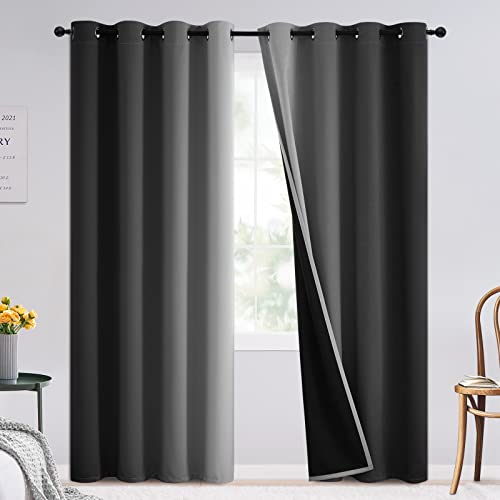 100% Blackout Ombre Bedroom Curtains Black and Greyish White (52"W x 90"L (Pack of 2) / Black White)