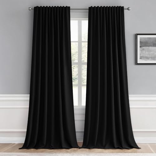 Black Back Tab Blackout Curtains 66x96 Inch Length 2 Panels Set (Black / 66"W x 96"L (Pack of 2))