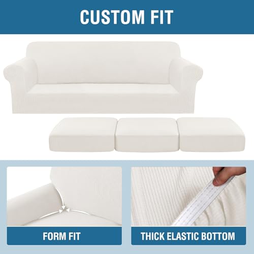 4 Piece Stretch Sofa Covers for 3 Cushion Couch Covers for Living Room Furniture (Large / Porcelain White)