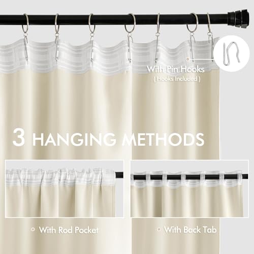 Birch Back Tab Blackout Curtains 52x90 Inch Long 2 Panels Set (Birch / 52"W x 90"L (Pack of 2))