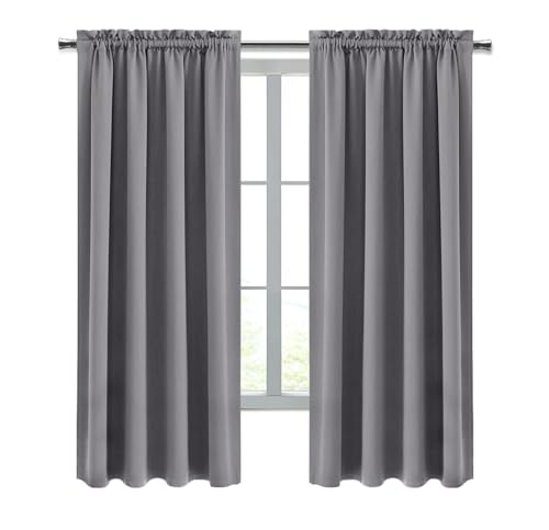 Blackout Curtains for Bedroom Living Room 52 x 63 Inch Long Grey (Grey / 52"W x 63"L (Pack of 2))
