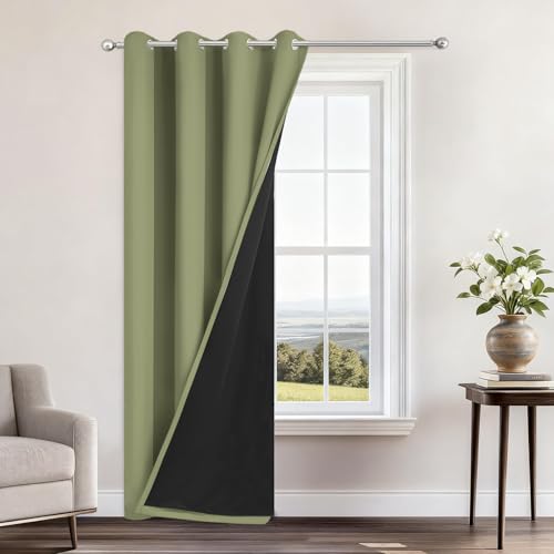 Sage Blackout Curtains 84 Inches Long for Bedroom 52" Wide 1 Panel (52"W x 84"L (Pack of 1) / Sage Green)